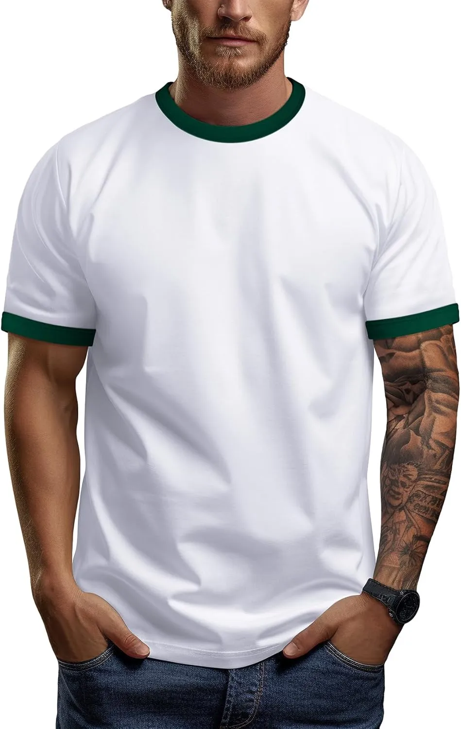 Zengjo Men's Ringer Tee Crewneck Athletic T Shirts Short Sleeve Sport Shirt for Men
