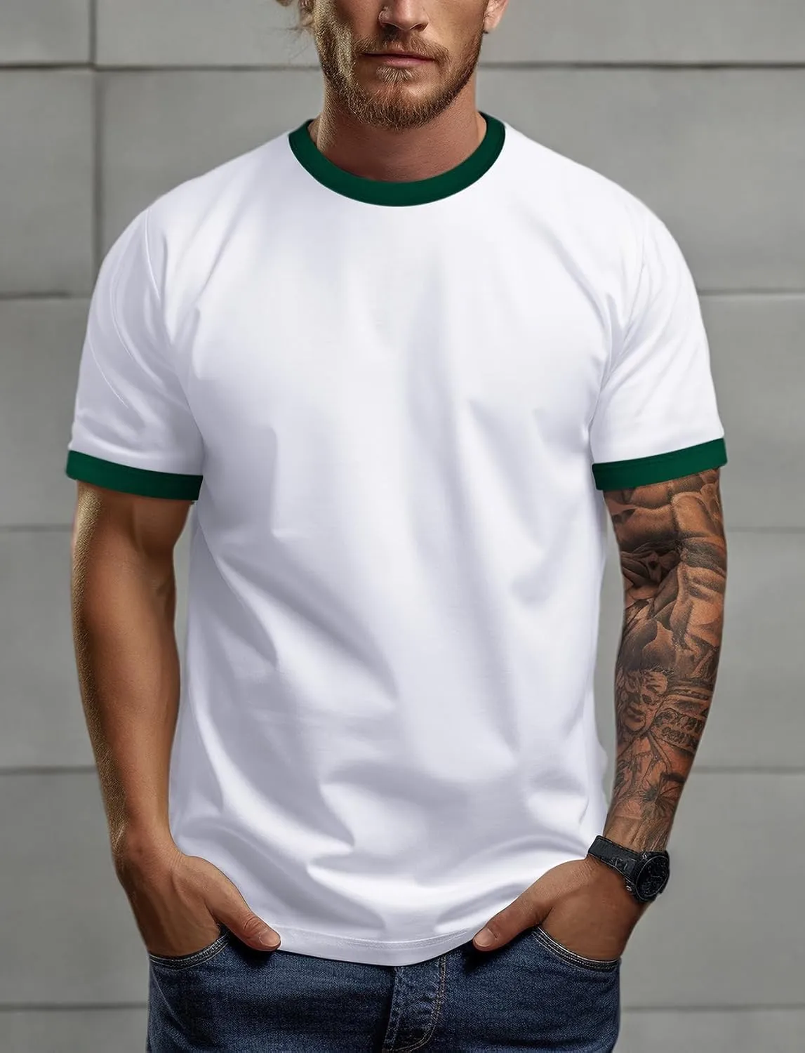 Zengjo Men's Ringer Tee Crewneck Athletic T Shirts Short Sleeve Sport Shirt for Men